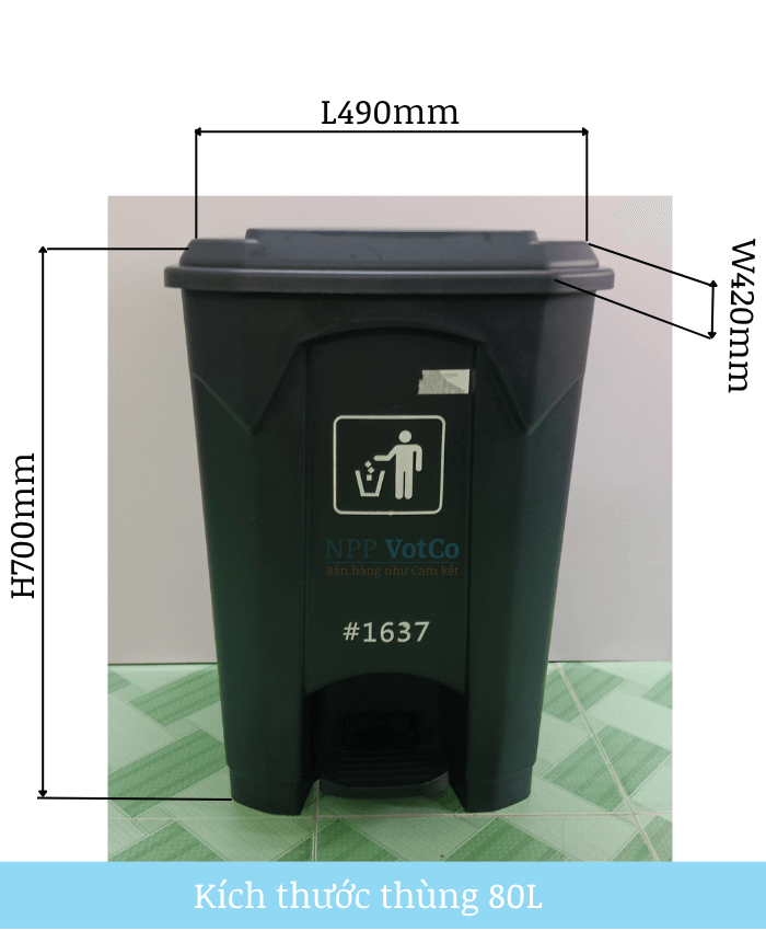 kích thước thùng rác 80l L490 W420 H700